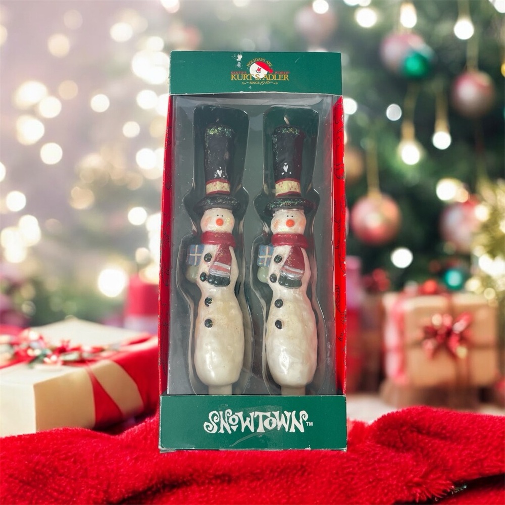 NEW Kurt S. Adler Snowtown Snowmen Tapered Christmas Candles 10"